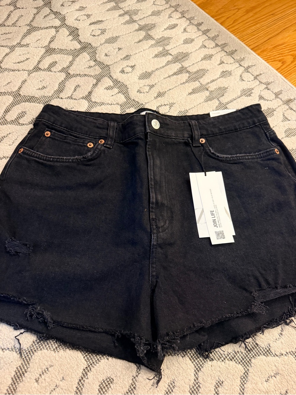 Zara Black Distressed High-Rise Denim Shorts